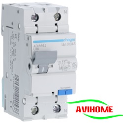 Hager Aptomat chống giật 2 cực - 16A AD616B