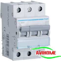 Hager Aptomat 3 pha 63A 10KA  -  NC363A ( Át Hager)